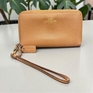 🤎COACH🤎Brown Pebble Leather Double Zip Wristlet/Good Condition